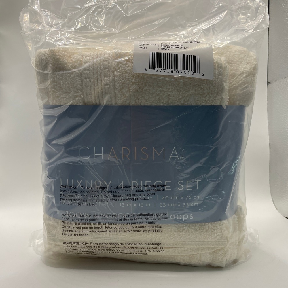 Charisma Luxury 4 Piece Hand/Wash Set Unisex Ivory NEW HygroCotton Loops